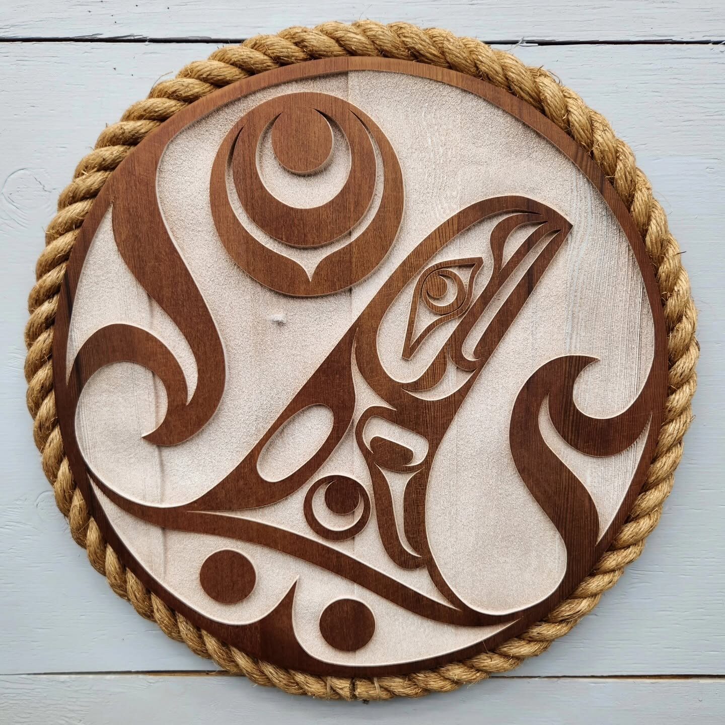 Brown on whitewash raven and moon round panel
